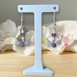 Wire Wrapped Gemstone Hoop Earrings